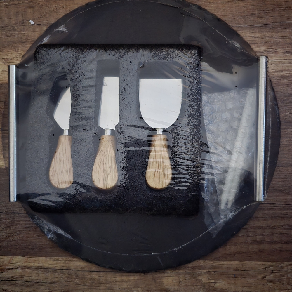 Cheese Board Set with Wooden Handle Knives